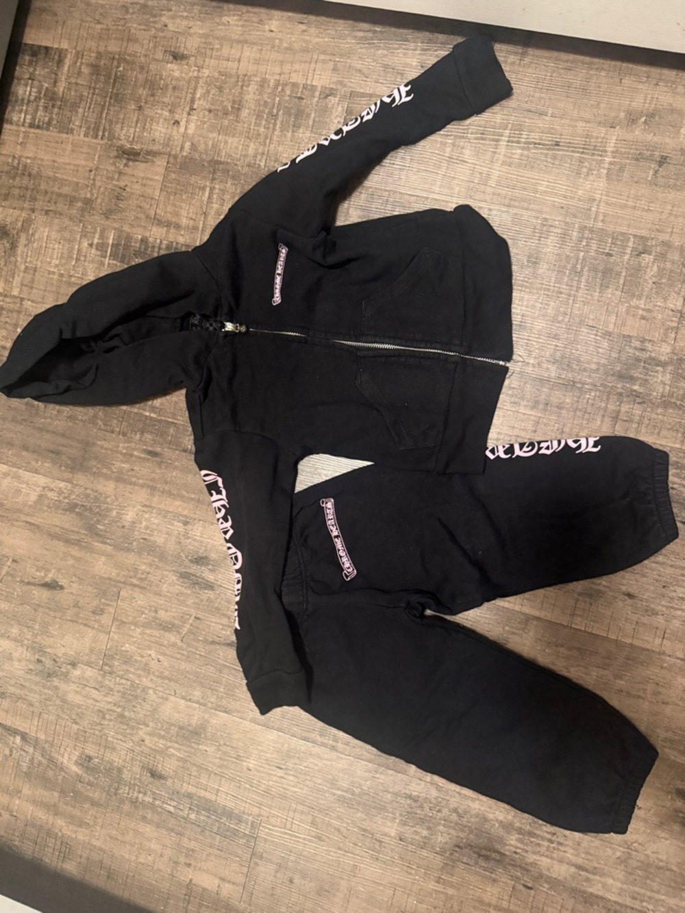 Chrome Hearts Black Toddler Zip Hoodie & Jogger Set with Pink Script 2T